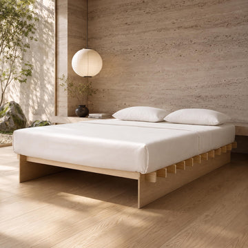 Queen Size Wood Platform Bed Frame, Japanese Tool-Free Joinery