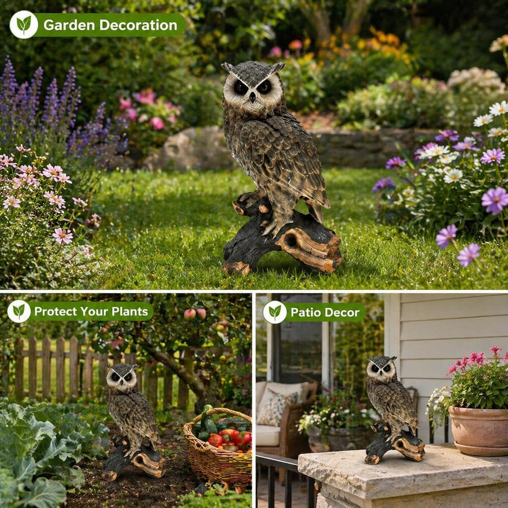 18.98" Realistic Owl Garden Statue, Large Hand-Painted Resin Owl Decor, Weather-Resistant Outdoor Sculpture Lawn Yard