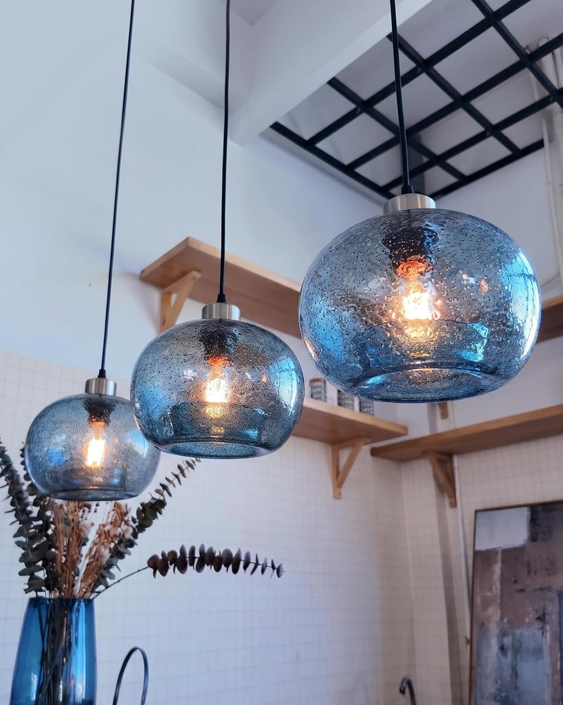 Hand Blown Glass Pendant Lights Kitchen Island Marble Blue Color Modern Rustic Style Ceiling Hanging Light Fixtures