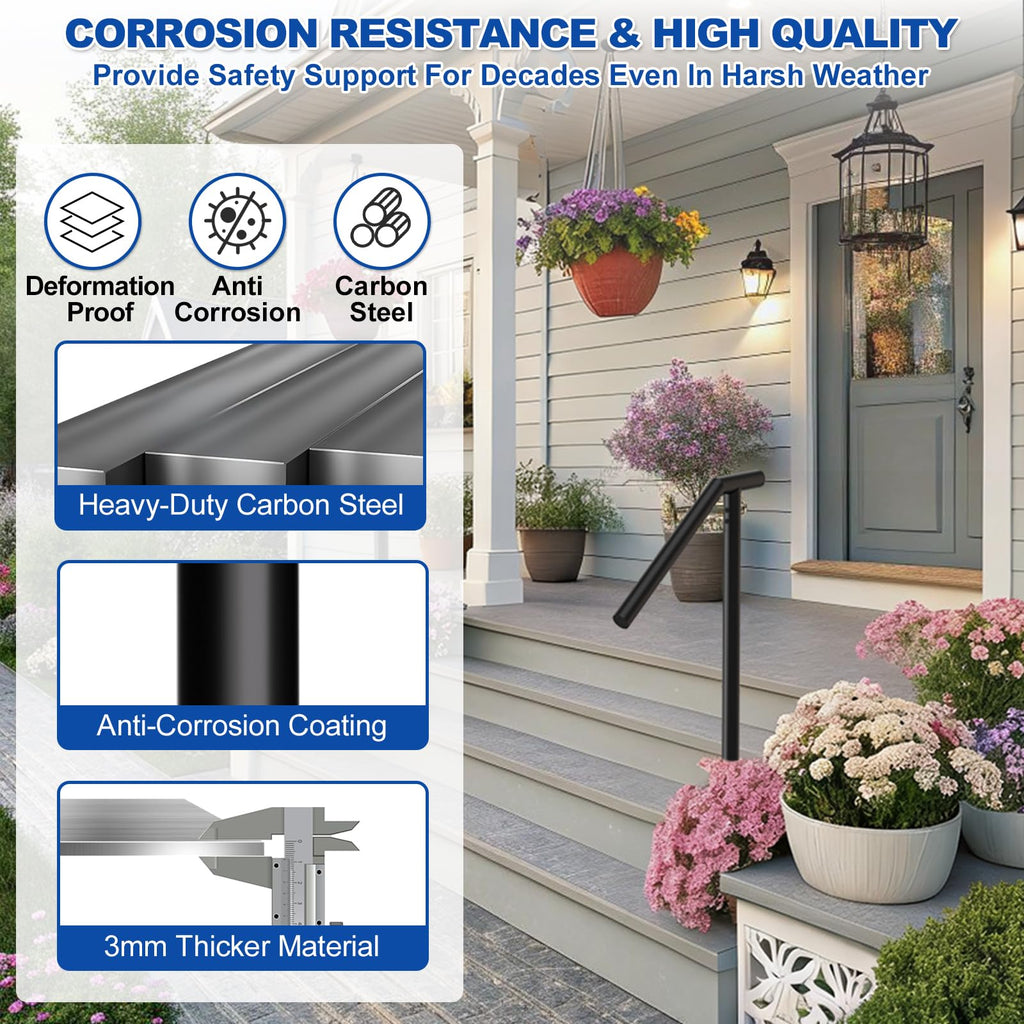 Handrails for Outdoor Step-Single Post Wrought Iron Handrail for 1-2-3 Step