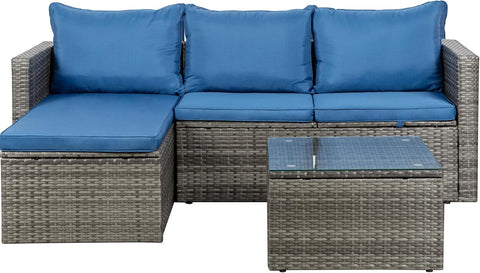 Outdoor Patio Furniture Sets, Small Outdoor Sofa Patio Sectional Sets 3-Piece All Weather Wicker Rattan Seating Sofas