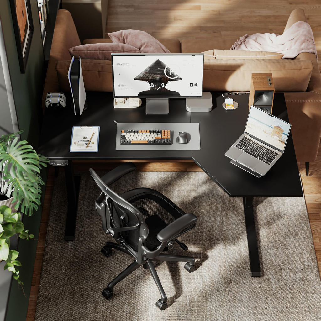 59 x 35 Inch Corner L Shaped Electric Standing Desk, Black