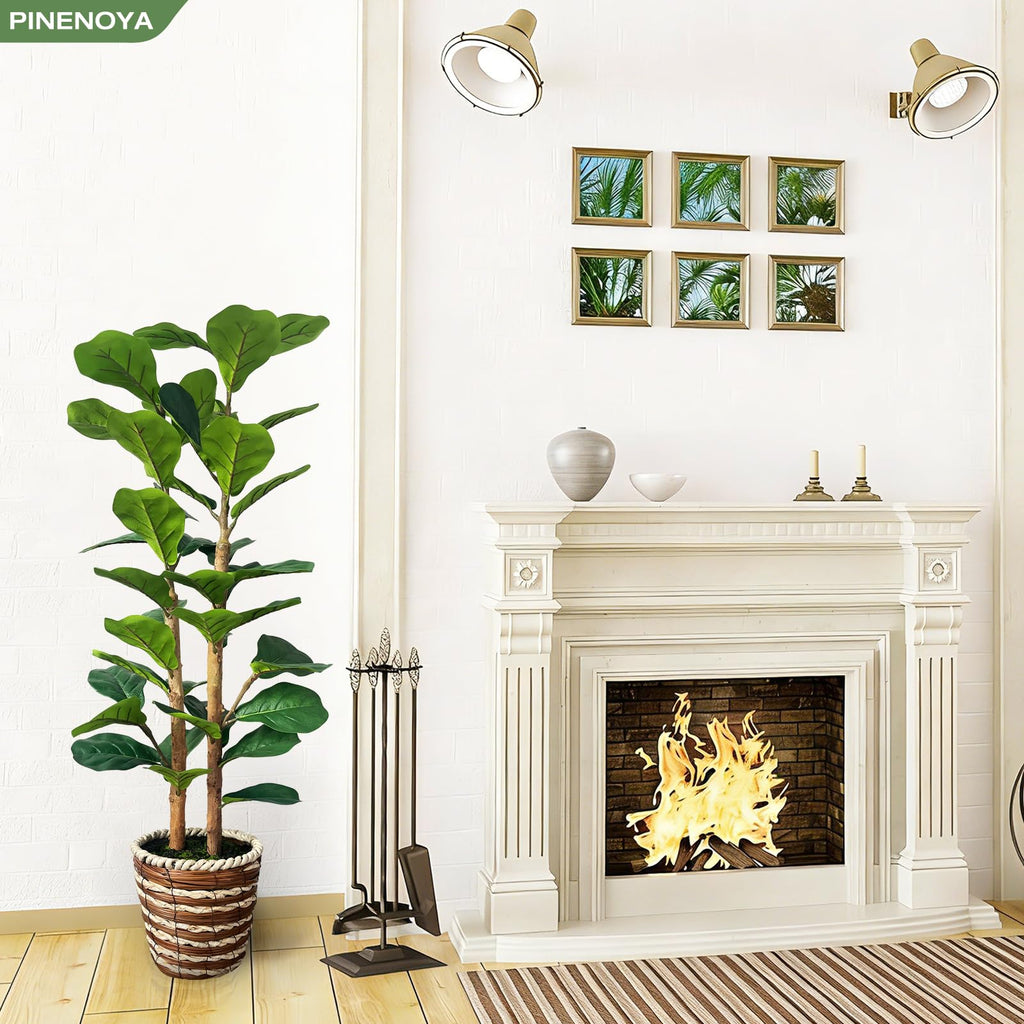 4ft Fiddle Leaf Fig Tree Artificial Plants in Woven Basket