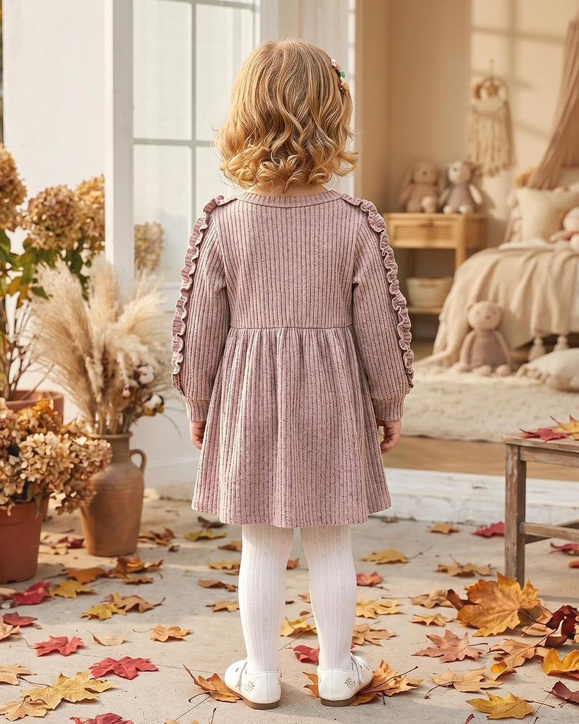 Baby Toddler Girl Clothes Fall Winter Ribbed Knit Bow Dress 6M