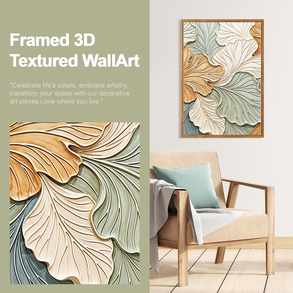 3D Large Ginkgo Leaf Wall Art, Neutral Boho Botanical Wall Decor