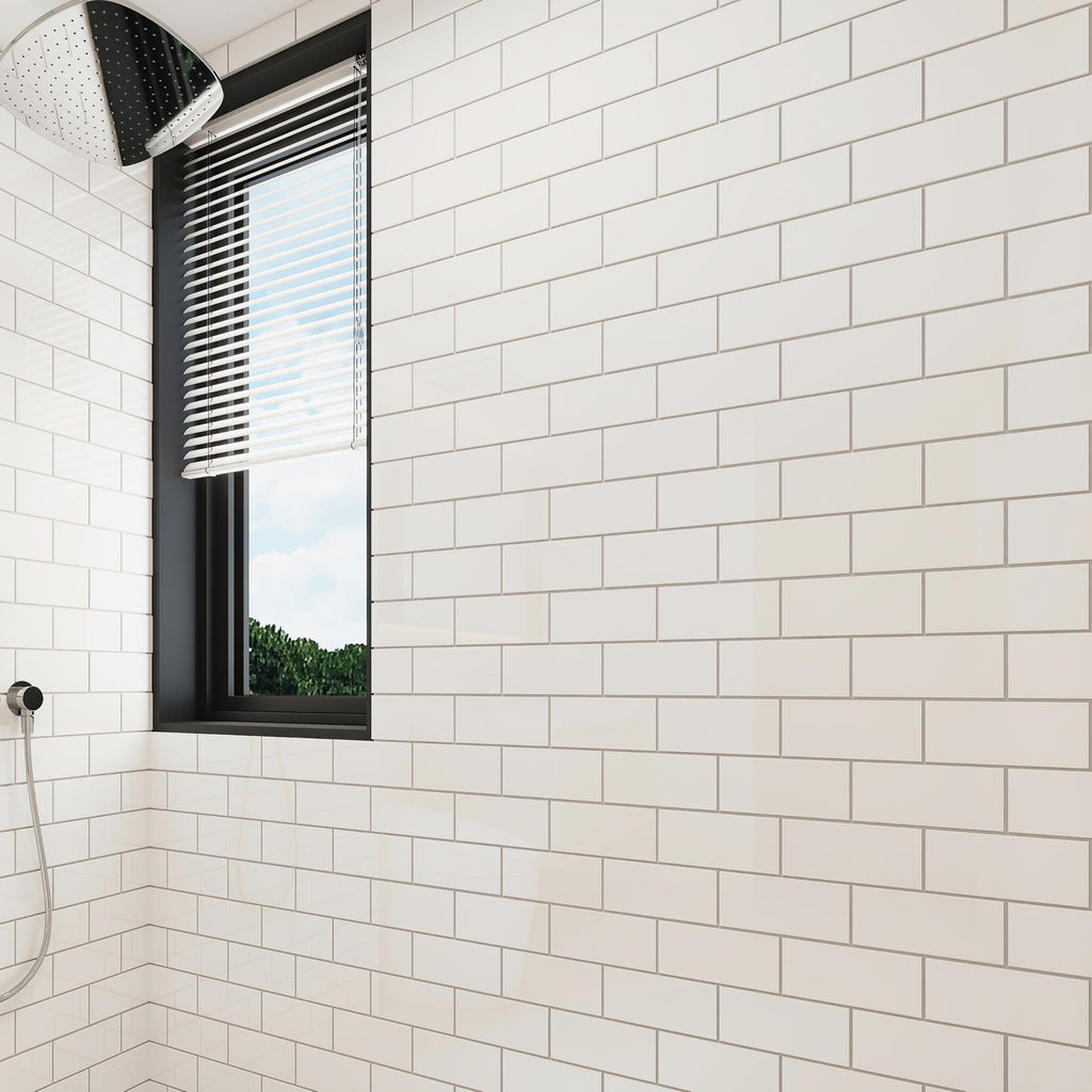 Glass Subway Backsplash Tile, 3x6, Alabaster
