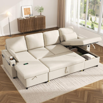 Sofa Bed Pull Out 2 in 1 Sectional Sleeper Sofa U Shaped Couch with Storage