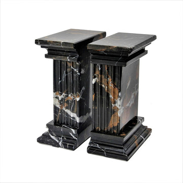 Modern Fluted Column Marble Bookends - Hand Carved, Polished Stone Bookends w/Non Slip Rubber Pads - Lightweight &