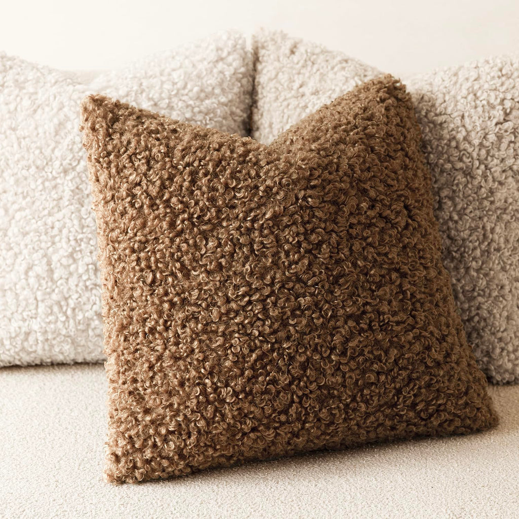 Decorative Fuzzy Faux Fur Throw Pillow Covers 26x26 Dark Bronze