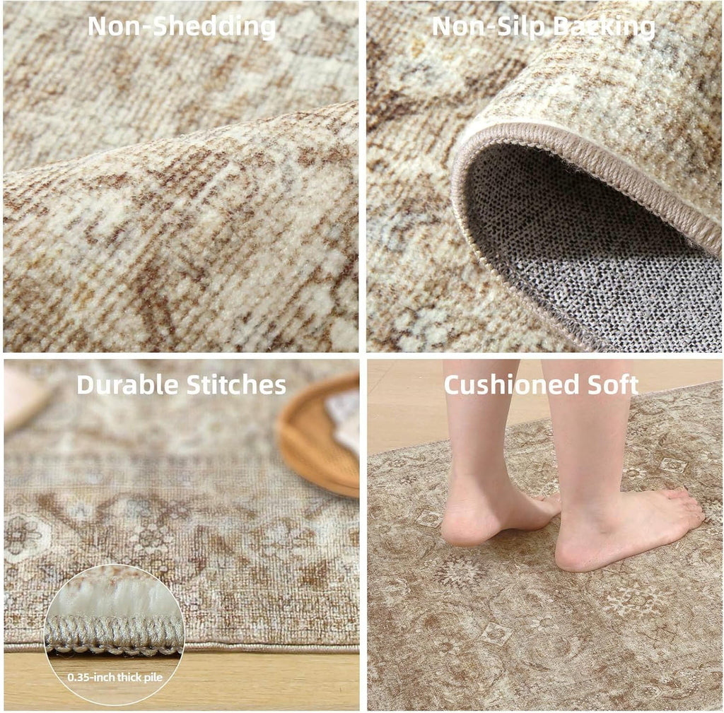 Machine Washable Runner Rugs : 2'6"x8' Kitchen Runner Rug with Rubber Backing Non Slip Low Pile Soft Faux Wool Boho