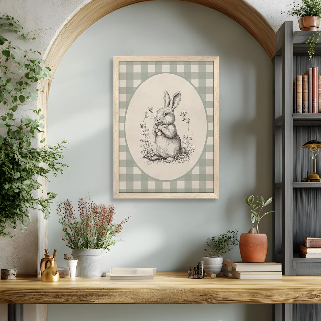 Framed Easter Bunny Wall Art, Cute Rabbit Easter Canvas Print Paintings, Rustic Farmhouse Spring Animal Wall Decor