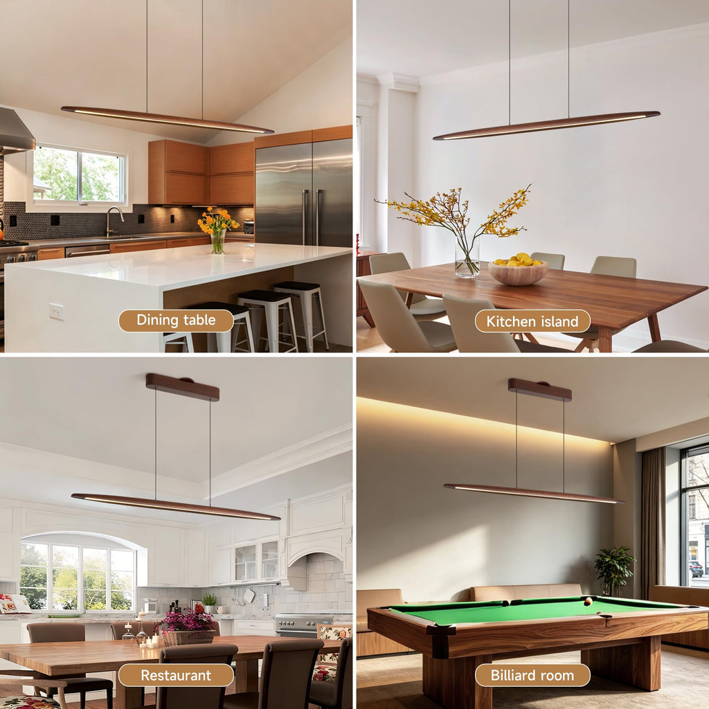51" Wood Linear Pendant Hanging Lights Modern Light Linear Chandelier Wood Dinning Room Lighting 50w Dimmable