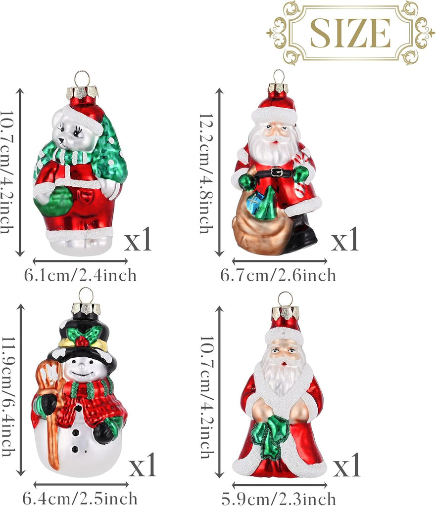 4ct Christmas Glass Ornaments Tree Decorations Set