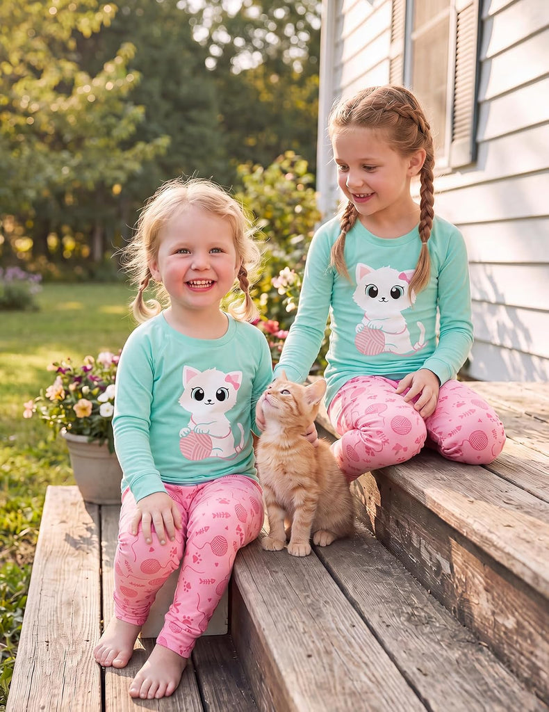 Girls Pajamas Long Sleeve Snug Fit Pjs Set Kids Cute Sleepwear