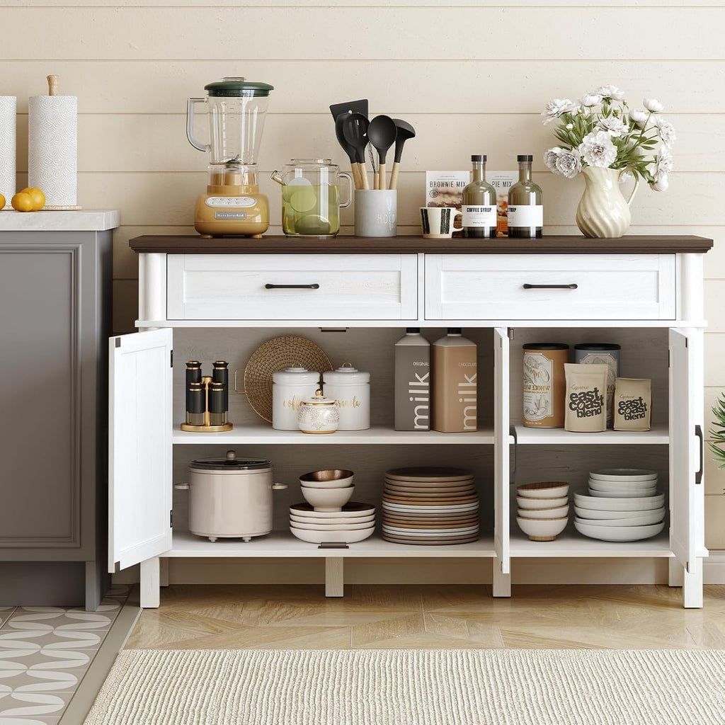 55 Inch Buffet Cabinet with Storage, Farmhouse Sideboard Buffet w/2 Drawers and 3 Doors
