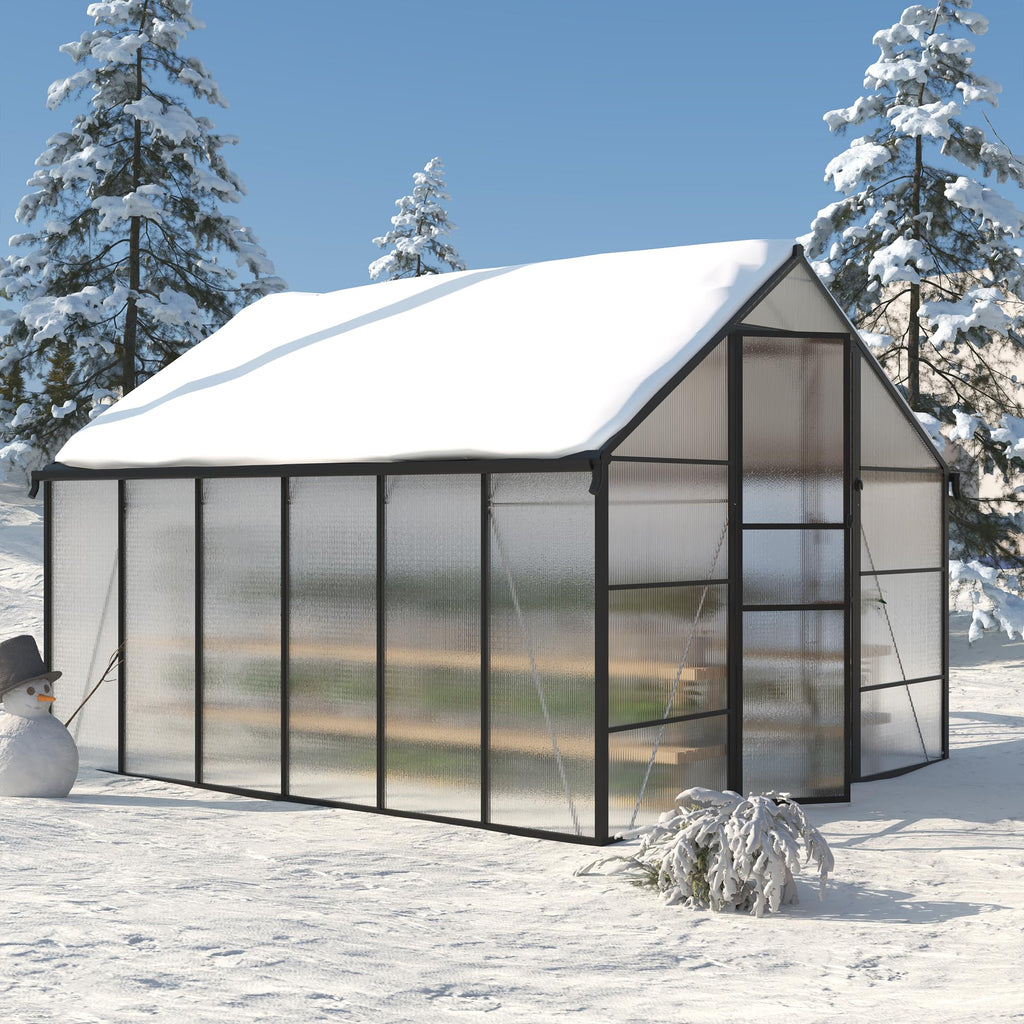 10x12 FT Greenhouse for Outdoors, Polycarbonate Greenhouse with Roof Vent, Enhanced Aluminum Large Walk-in Green