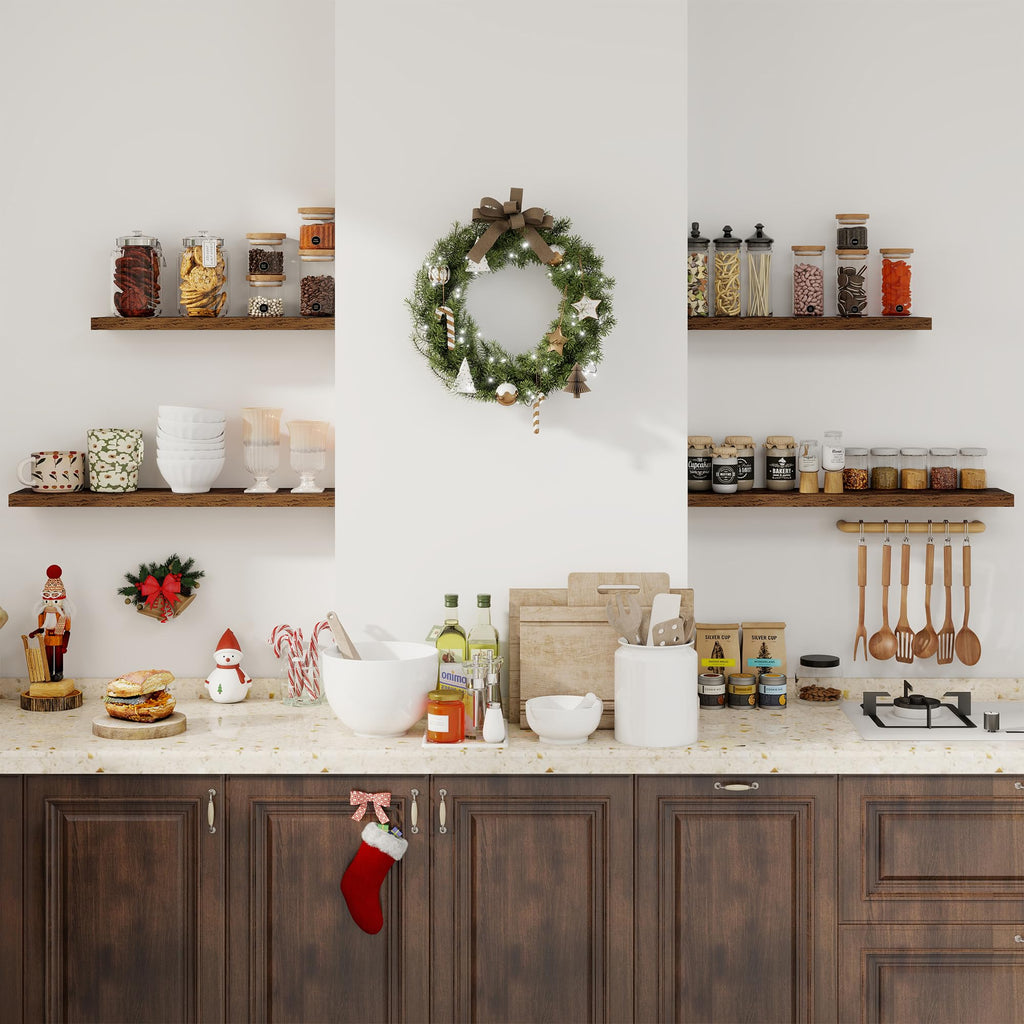 Floating Shelves for Wall, 30" Rustic Wood Deep Wall Mounted Shelves with Invisible Brackets for Decor & Storage
