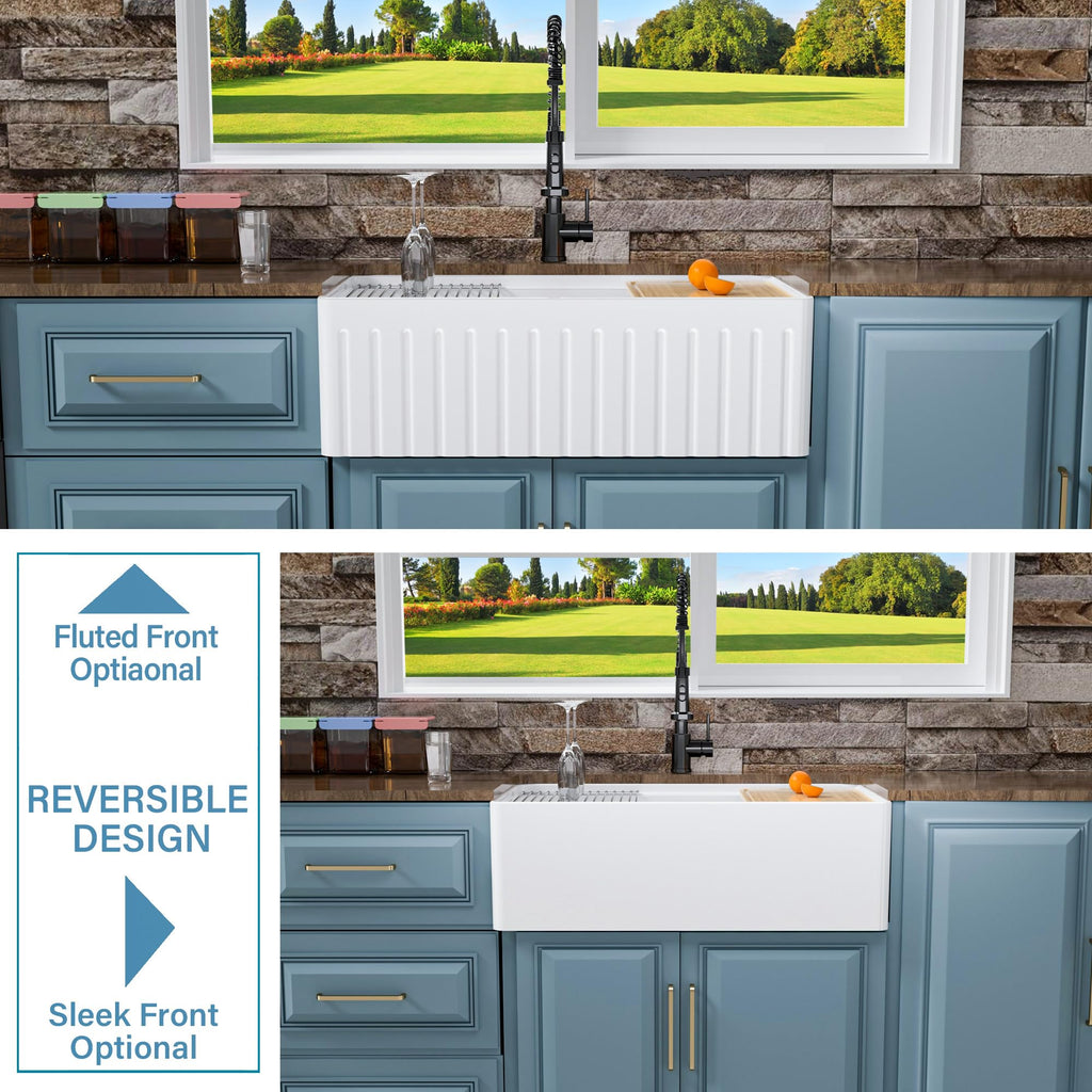 31" x 18" Apron Front Farmhouse Workstation Kitchen Sink White