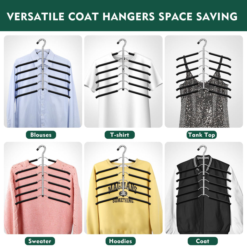 Clothes Hangers Space Saving: 6 Tier Coat Hanger Space Saving Hangers Non Slip Foam Padded Hanger, 3 Pack Black Metal