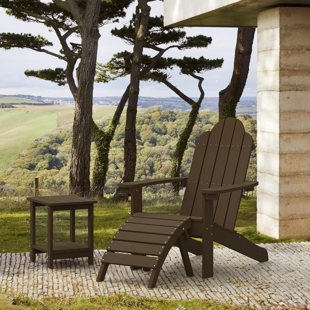 Outdoor Adirondack Chair, Cup Holder, Set of 4, Dark Brown | HDPS poly lumber, all-weather resistant, Low