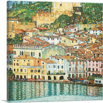 Malcesine Lake Garda 1913 Canvas Art Print Stretched Framed Painting Picture Poster Giclee Wall Decor by Gustav Klimt