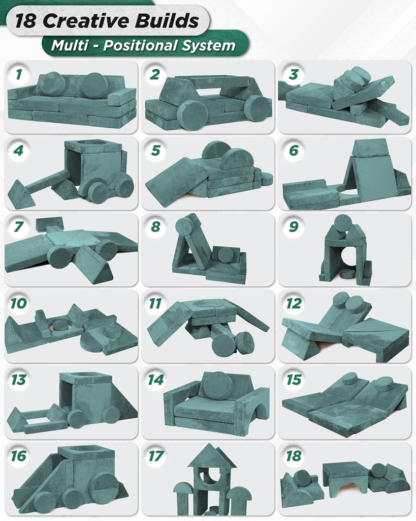 Modular Kids Play Couch, Piece Fort Building & Climbing Foam Set
