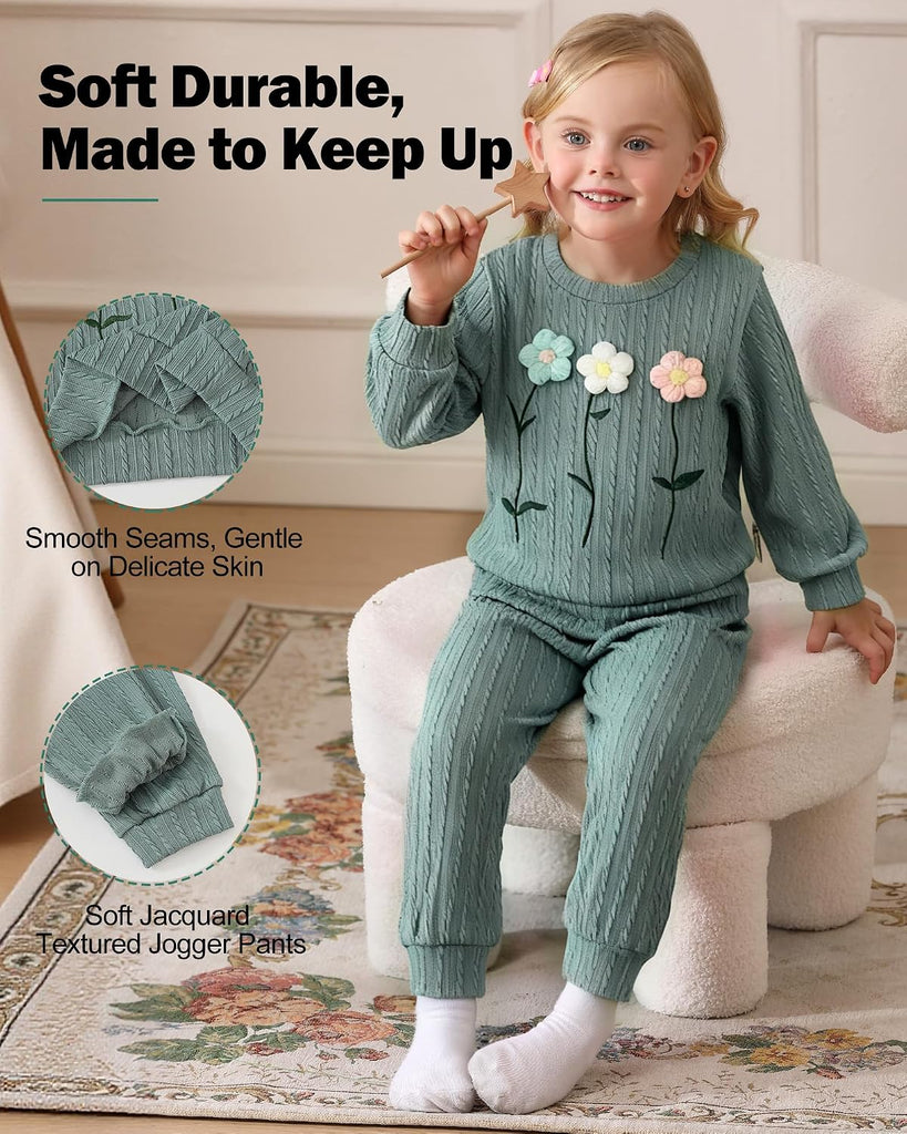 Toddler Girl Fall Clothes: Soft Outfits Set Embroidered Knit Top & Sweatpants 2Pcs Cute Home Outdoor