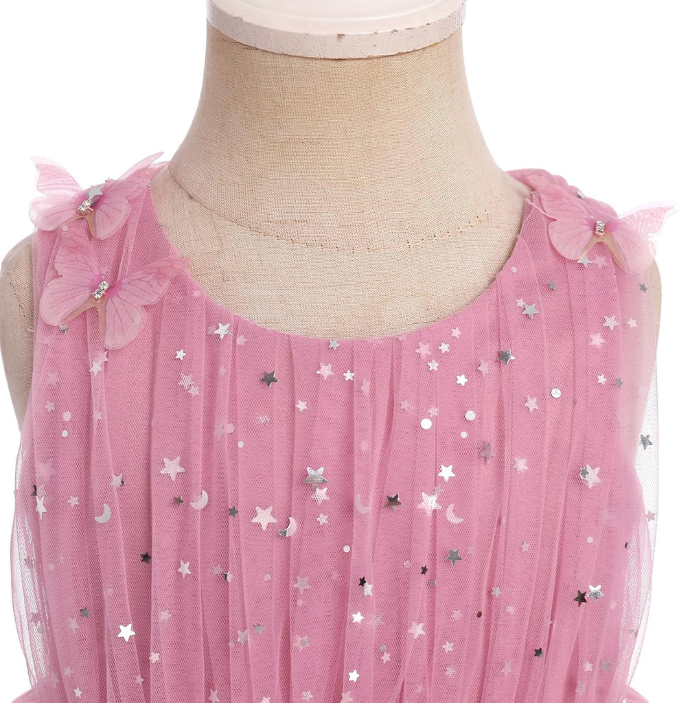 Toddler Baby Girls Sequin Butterfly Birthday Dress Smocked Backless Tulle Party Pageant Flower Girl Wedding Dresses