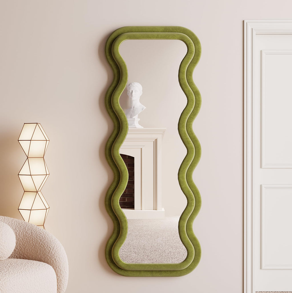 Full Length Mirror 63"x24", Irregular Wavy Mirror, Arched Floor Mirror, Wall Mirror Standing Hanging or Leaning
