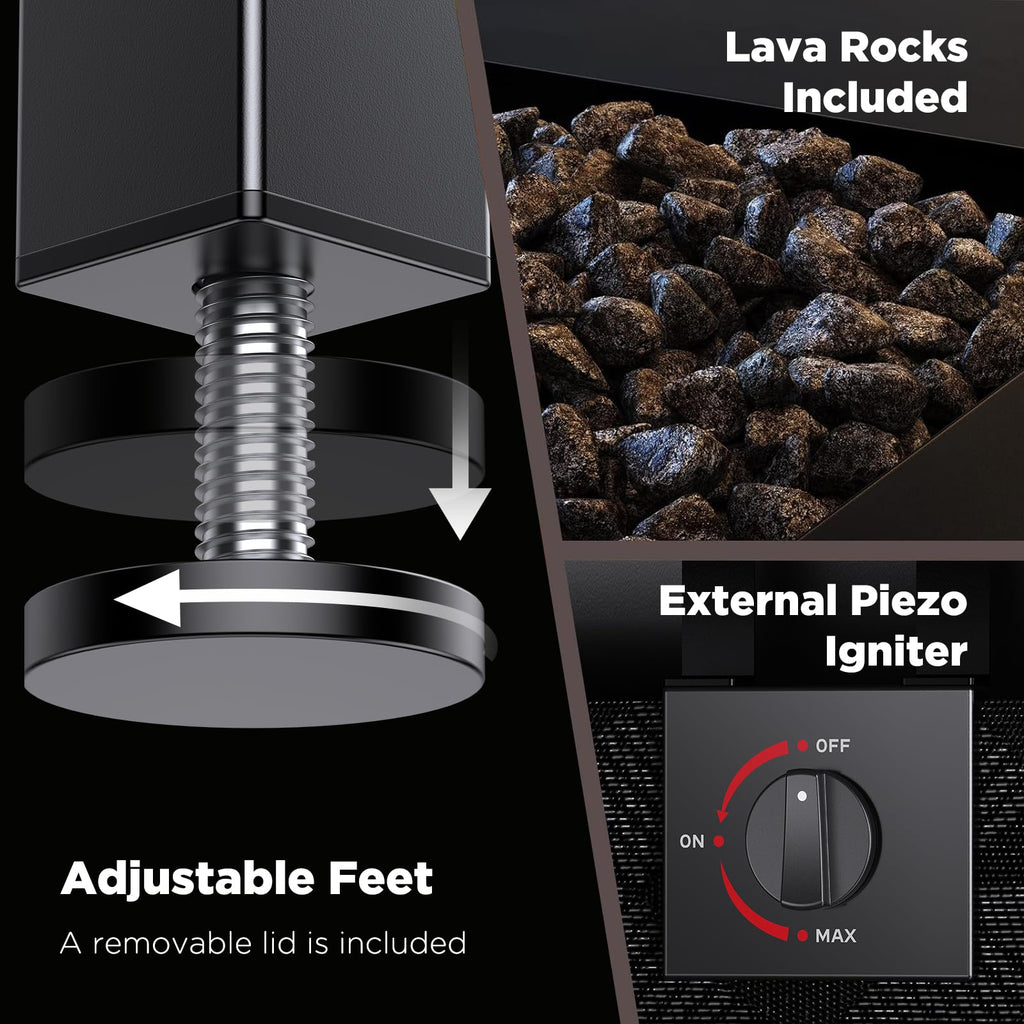 Propane Fire Pits 28′′ Outdoor Gas Fire Pit, 50, 000 BTU Square Fire Pit Table with Lava Rocks, 2-in-1 Fire Table with
