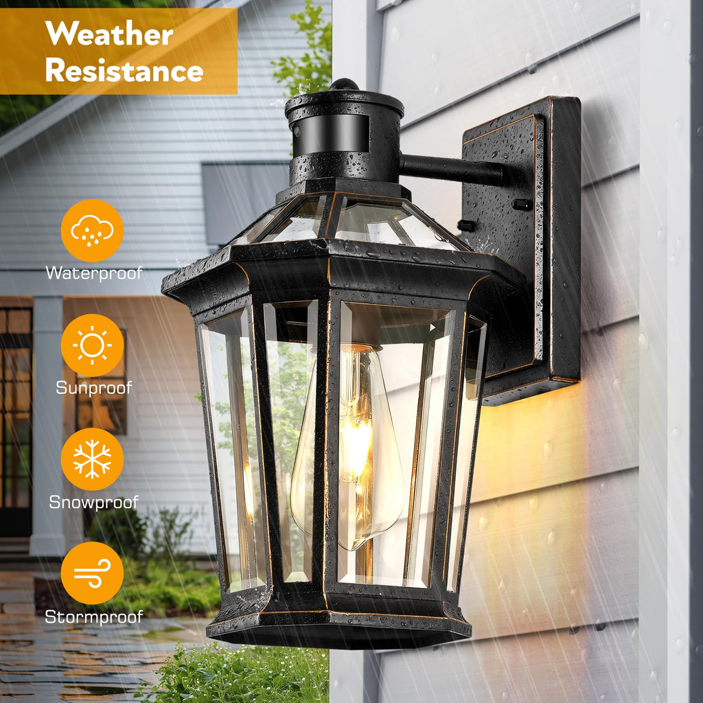 Motion Sensor Exterior Light Fixture, 2 Pack Dusk to Dawn Outdoor Light Wall Mount, Anti-Rust Aluminum Outside House