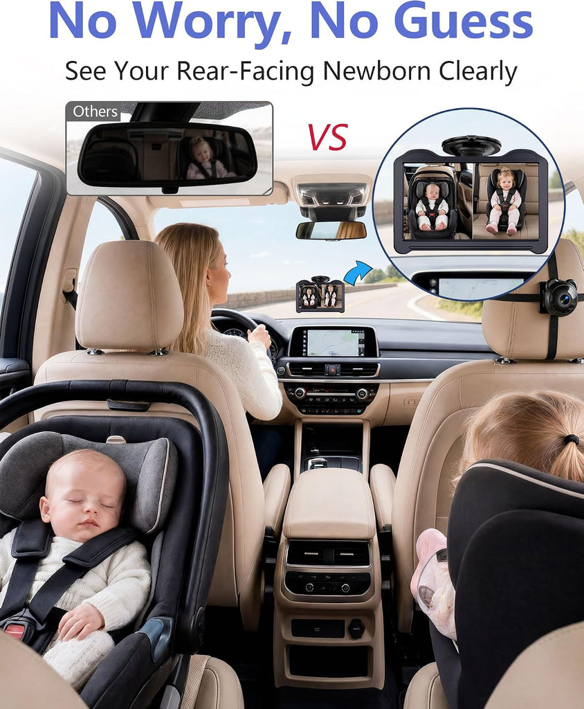 1080P Dual Baby Car Camera for 2 Kids: 7.2'' Split Screen Monitor for Twins