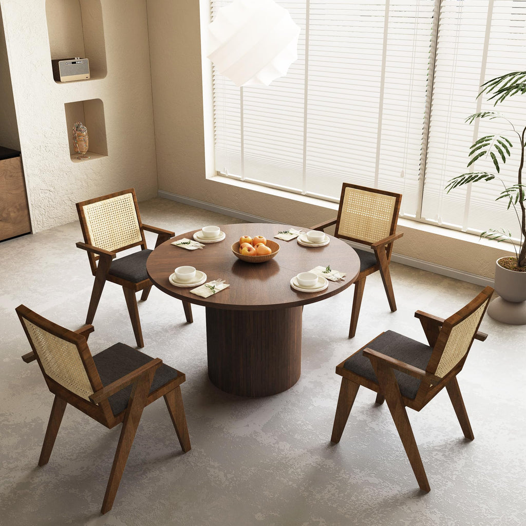 47 Inch Round Dining Table, Farmhouse Fluted Dining Kitchen Table, Modern Wood Small Circle Dining Table Living Room