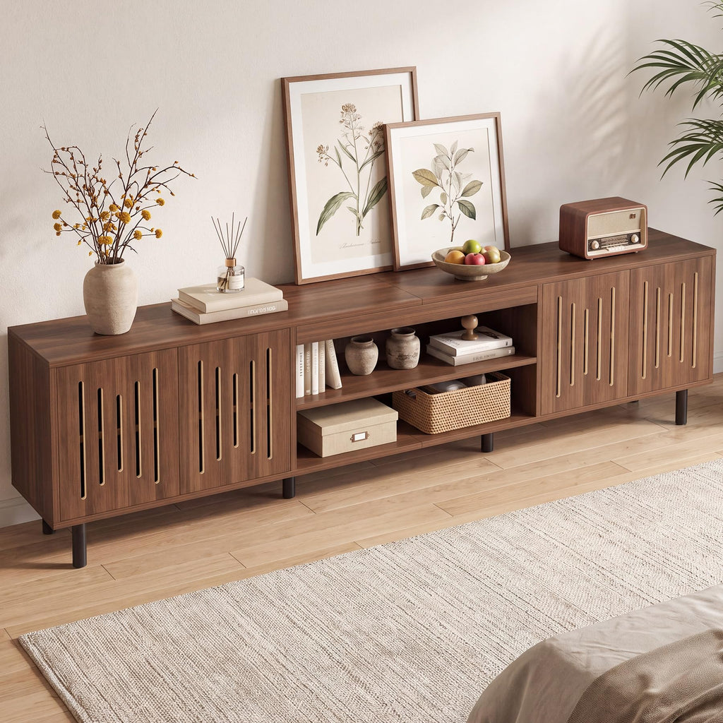 94.5" Large TV Stand with Storage, Long Entertainment Center, Walnut