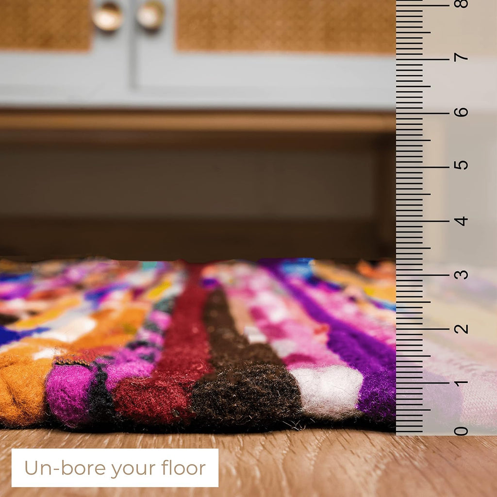 Multicolor Bohemian Rug Boho Striped Recycled Cotton Chindi Area Rugs with Decorative Tassels