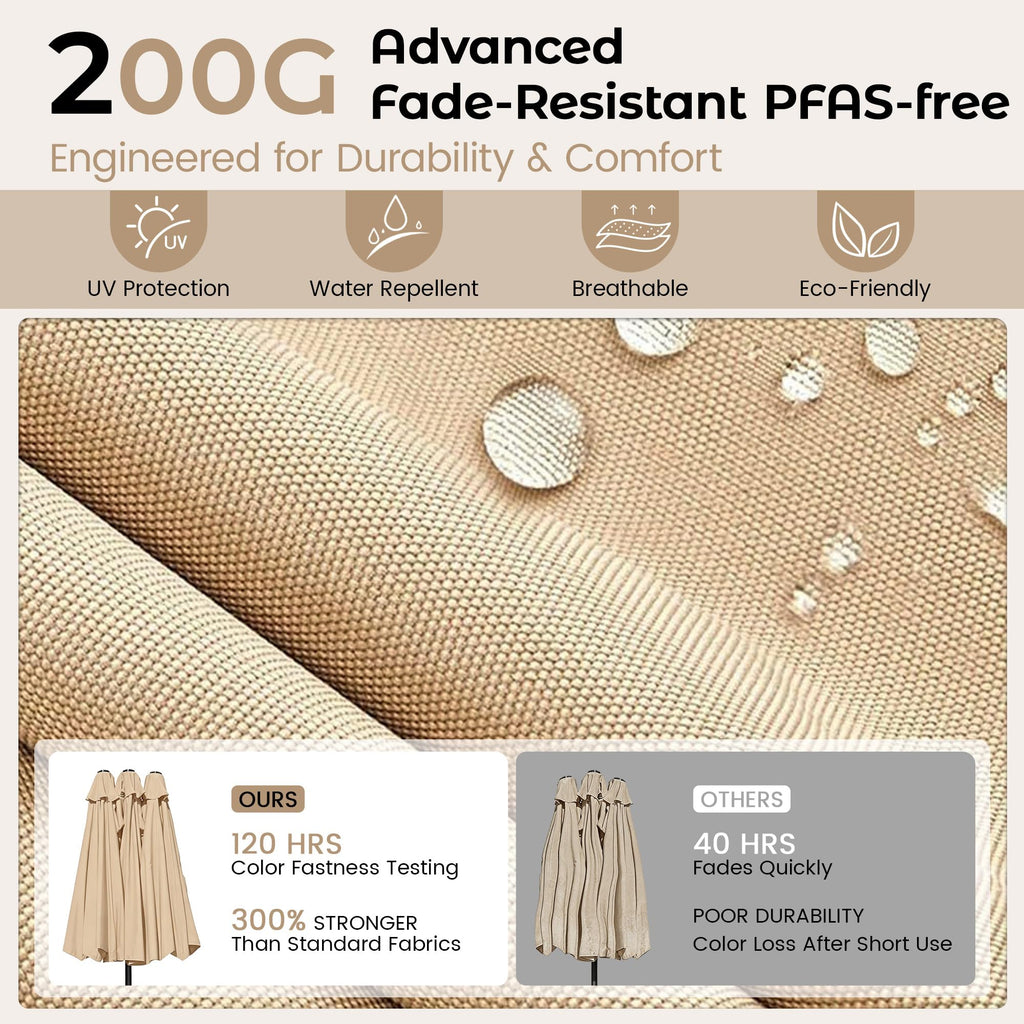 15ft Patio Umbrella with Base, Large Double-Sided Rectangular Umbrella, Beige