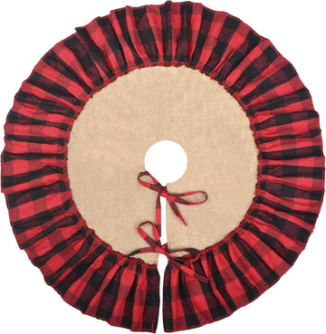 Mini Buffalo Plaid Burlap Tree Skirt with Red and Black Ruffle, 24 inch Small Red Black Gingham Chrismtas Tree Skirt
