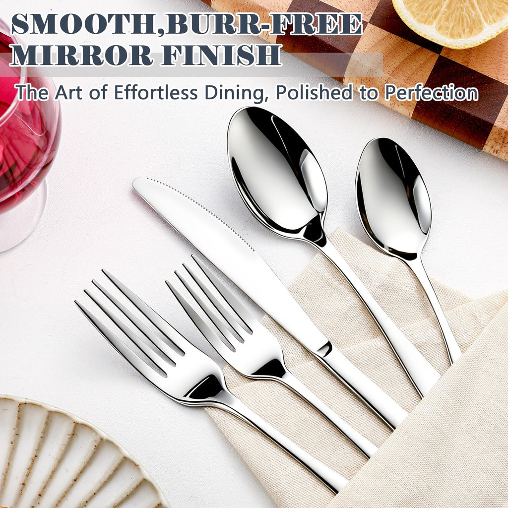 49-Piece Silverware Set with Organizer - Stainless Steel Silverware Set for 8 with Steak Knives and Drawer Organizer