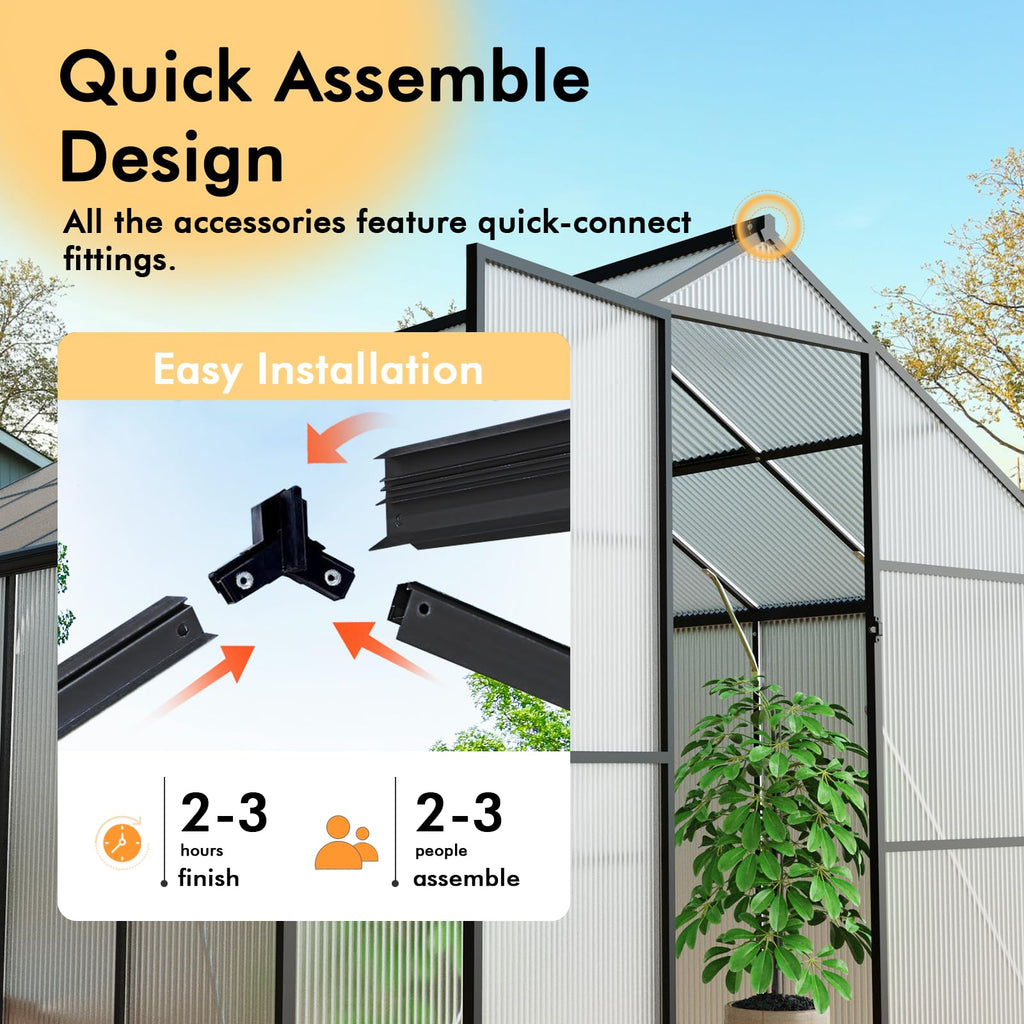 8X14FT Green House with Thermometers, Large Aluminum Greenhouse for Outdoor