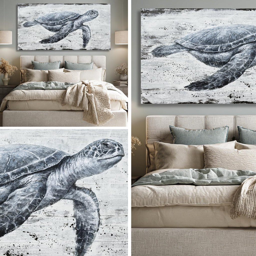 Marine Turtle Canvas Wall Art Coastal Living Room 29x58 Inch