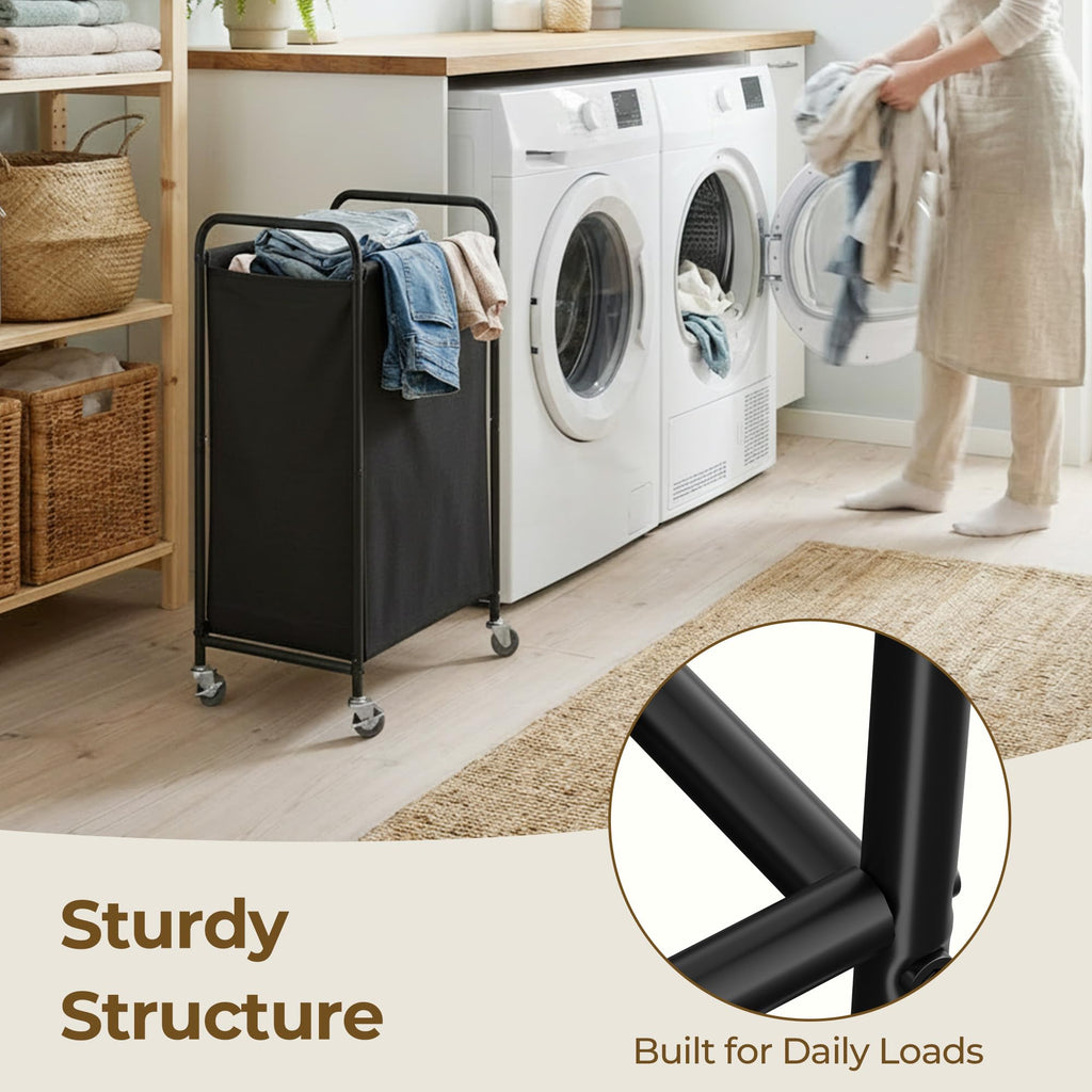 Laundry Hamper, Large Cart with Wheels and Handles, Black, 110L