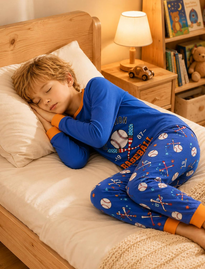 Boys Cotton Pajamas 4Piece Snug Fit Stretch Long Sleeve PJs