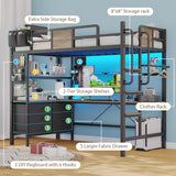 Twin Loft Bed with Desk and 5 Storage Drawers,Loft Bed Twin with LED Lights and Charging Station