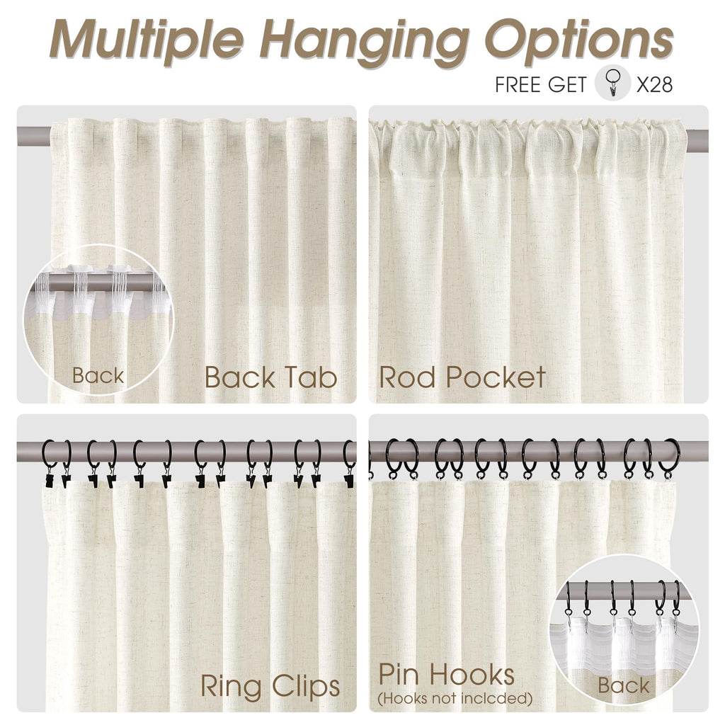 Extra Long Linen Curtains 120 Inch 10FT Hook Belt Cream 2 Panels