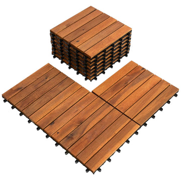Bliss Outdoors Hardwood 6-Slat Interlocking Deck Tiles, Acacia Wooden Waterproof Patio Flooring for Balcony Indoor and
