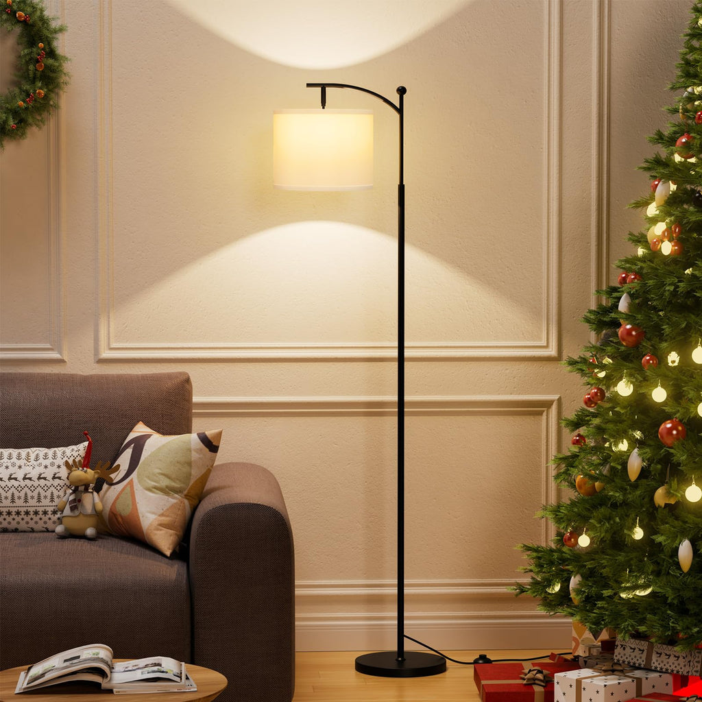 60" Floor Lamp with 3 Color Temperatures, Adjustable White Shade, Black Pole - Tall Lamp, Classroom, Dorm - 9W Bulb