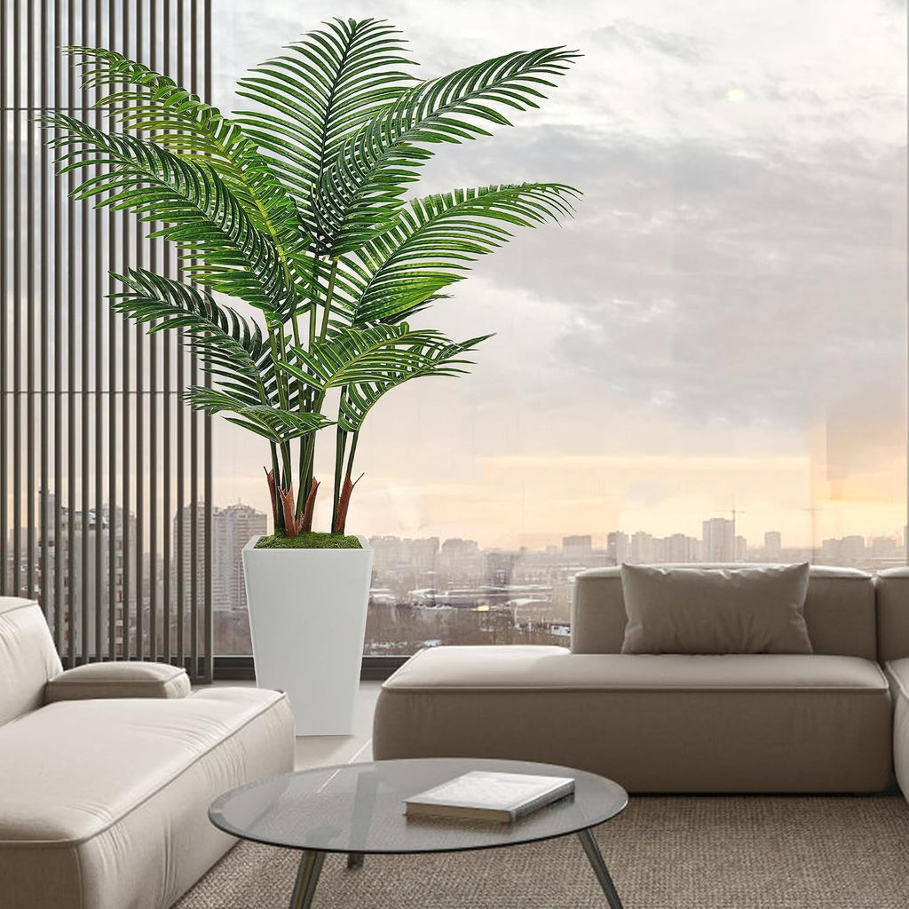 7FT Artificial Palm Tree, Tall Artificial Tree Plants with Fake Plants, Large Faux Plants Indoor with Lifelike Leaves