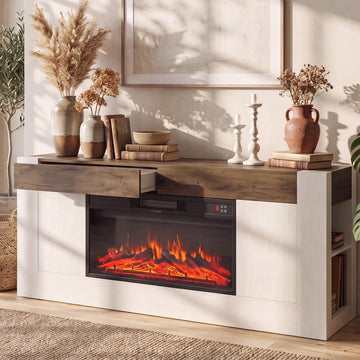 70 inch TV Stand for TVs Up to 80 Inches with Fireplace, White