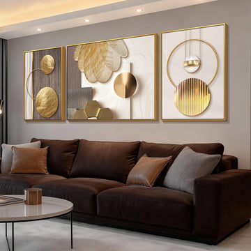 Large 3 Pieces Framed Abstract Modern Rose Gold Living Room Home Wall Art