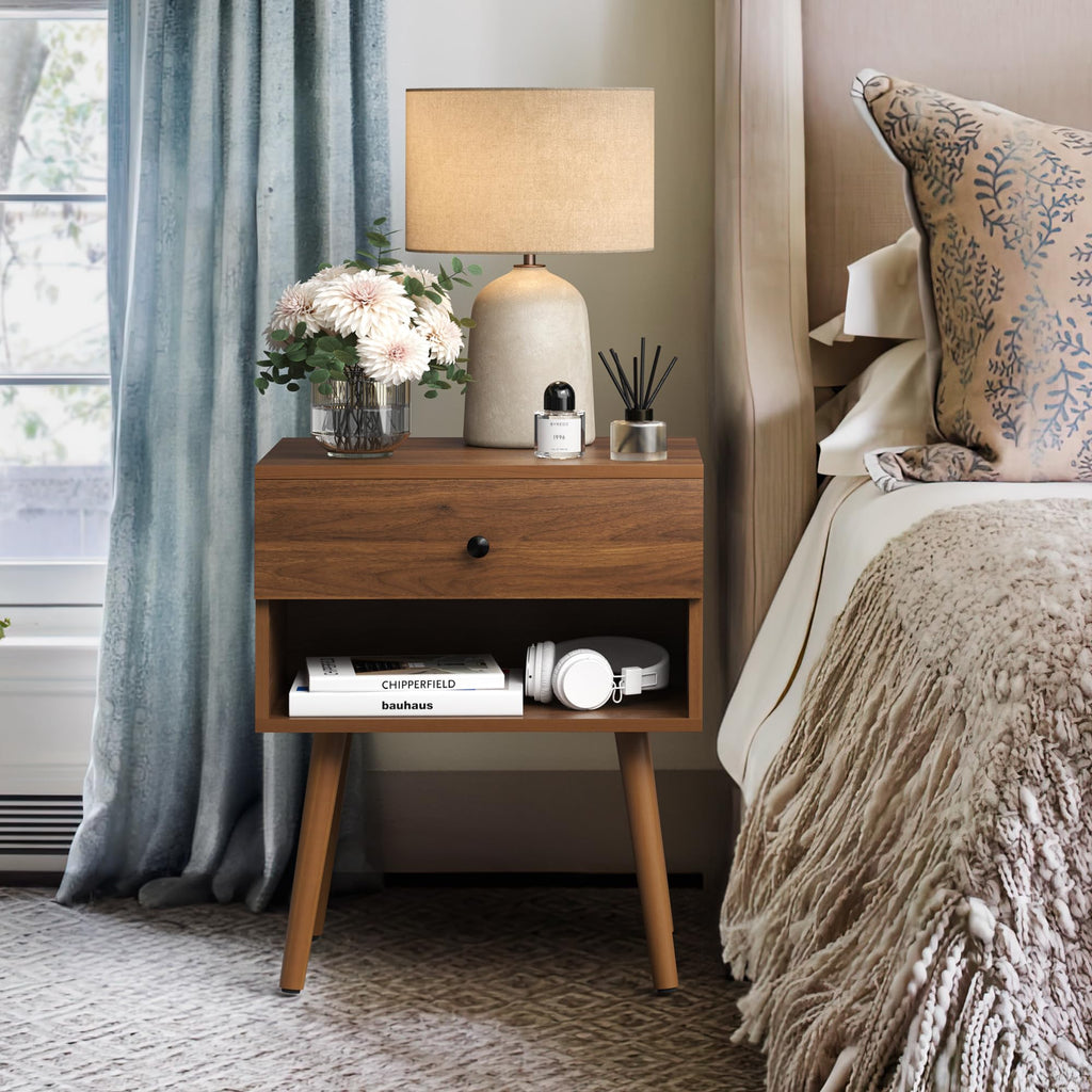 Hidden Compartment Night Stand Set 2, Mid Century Modern Concealment Furniture, End Table with Storage Drawer